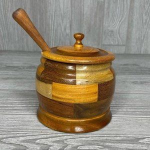 Vintage wooden hand turned honey pot / sugar jar home decoration bowl